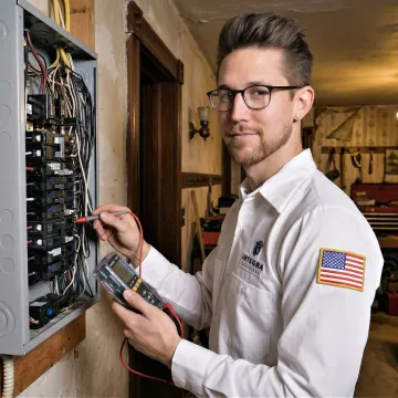 Electrician conducting a safety evaluation in an older Iowa home