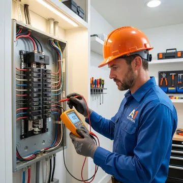 Electrician conducting a safety evaluation on a home electrical panel