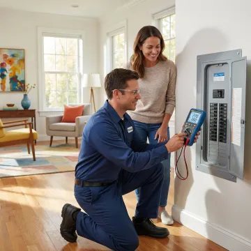 Integra Electrical technician performing a safety evaluation in a residential home