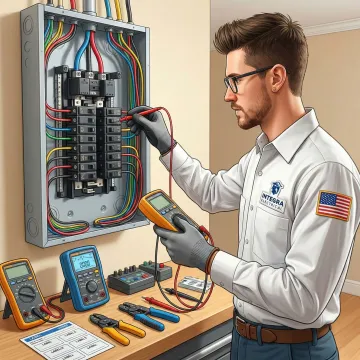 Electrician performing a step-by-step electrical diagnostic in a residential home