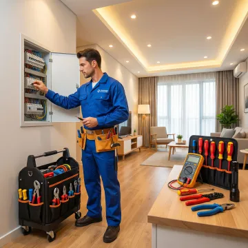Licensed electrician performing electrical repairs in an Osceola, IA home
