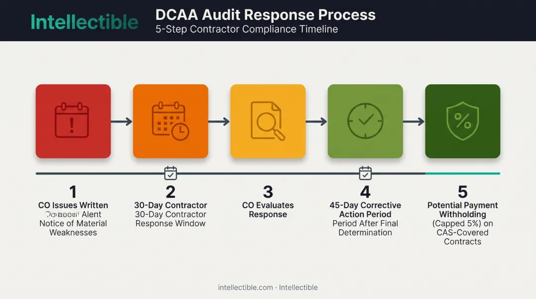 DCAA audit response timeline from notice to payment withholding