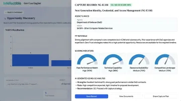 Intellectible GovCon Engine AI go no-go report dashboard interface