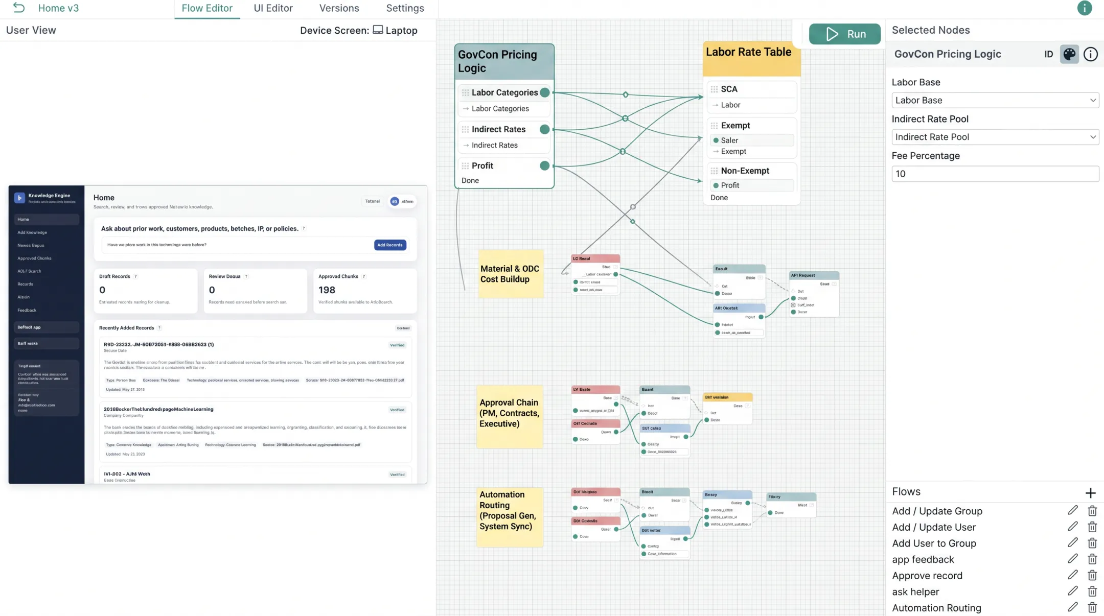 Intellectible visual workflow builder interface showing pricing automation logic