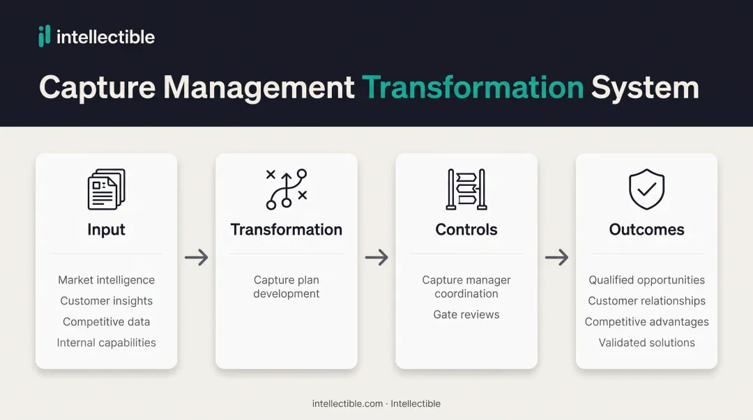 Capture management process flow from opportunity identification through proposal transition