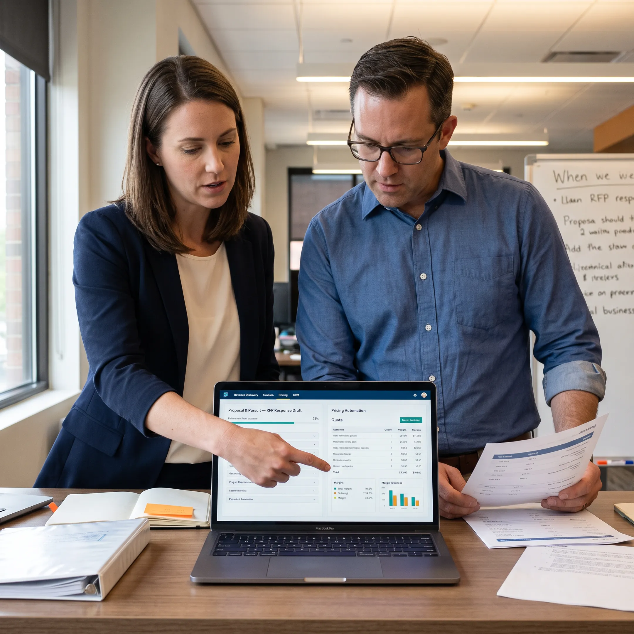 Facility services team reviewing a digital proposal