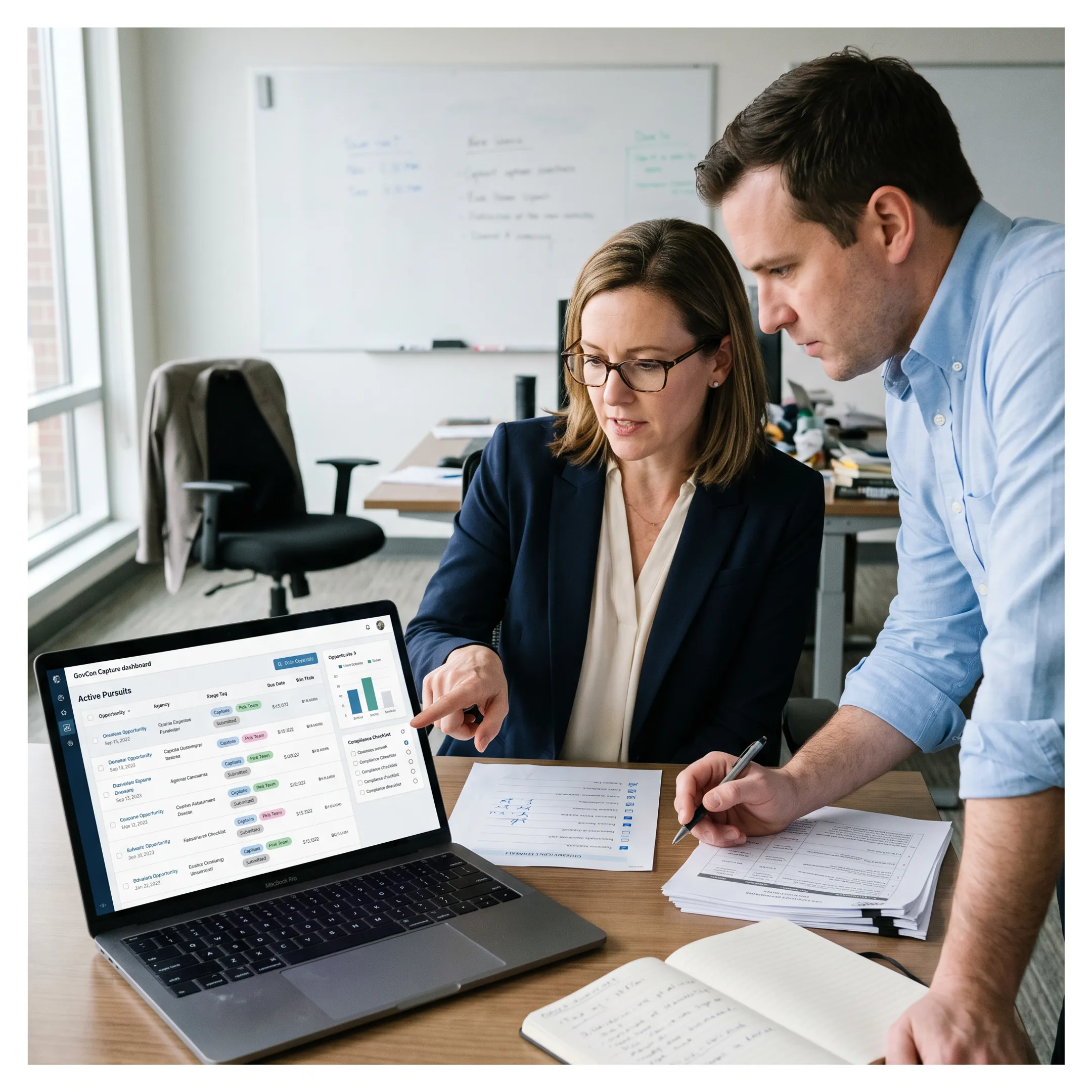 GovCon team reviewing a DoD proposal