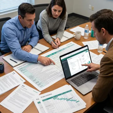 Construction management proposal team reviewing GovCon RFP