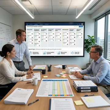 GovCon proposal team reviewing an RFP workflow