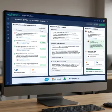 AI proposal workspace with RFP requirements and draft response