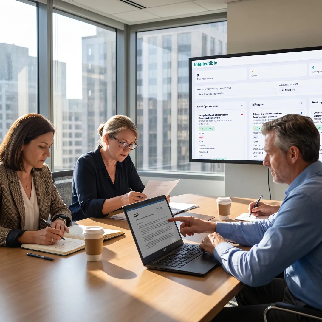 GovCon team reviewing an RFP in a digital proposal workspace