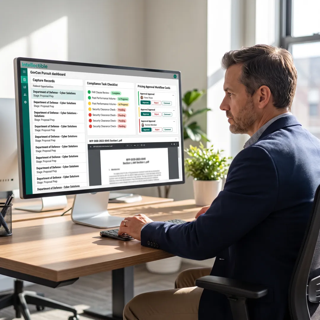 Proposal manager using an AI-powered GovCon pursuit dashboard
