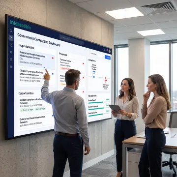 GovCon team reviewing a digital bid workspace
