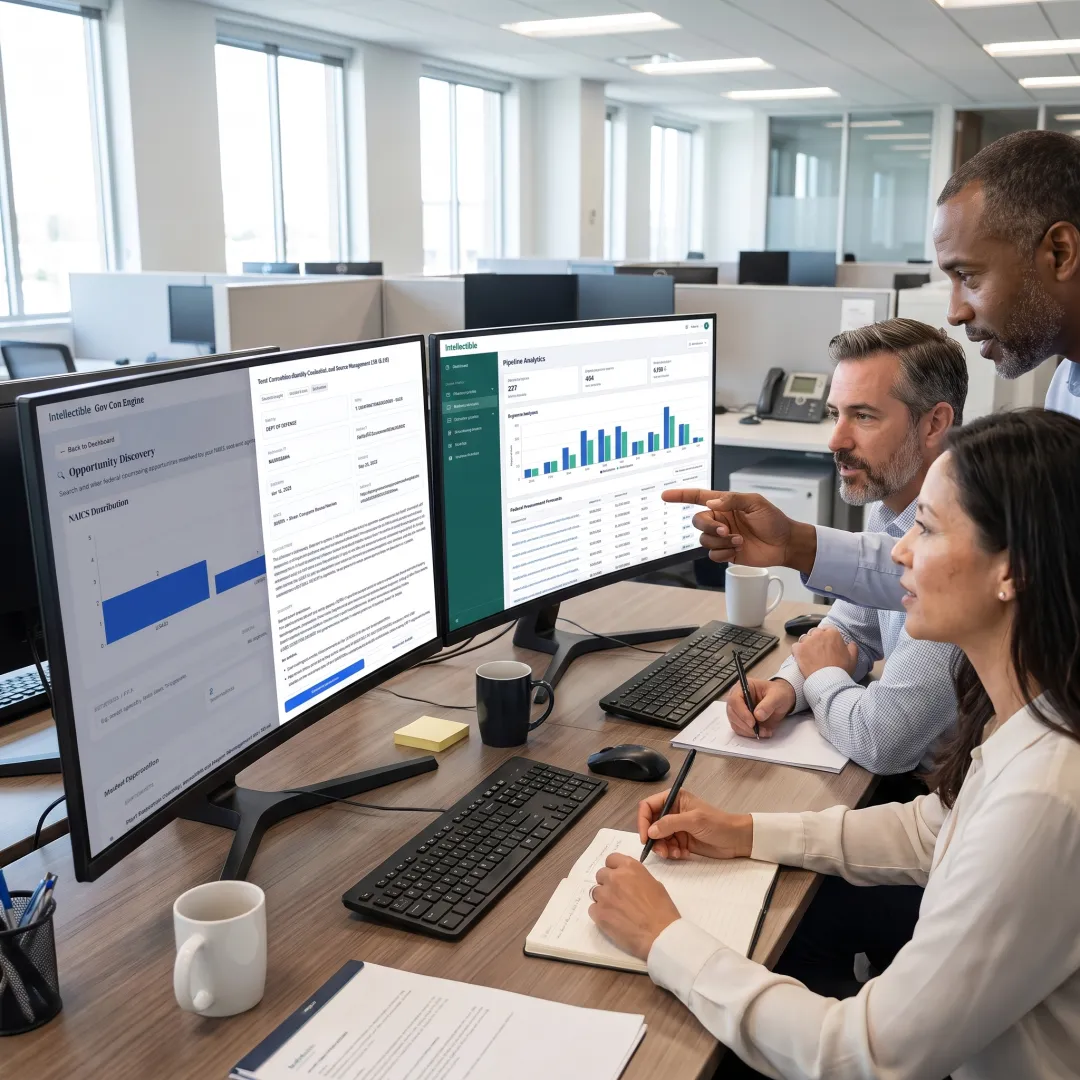 Federal capture team reviewing procurement pipeline data