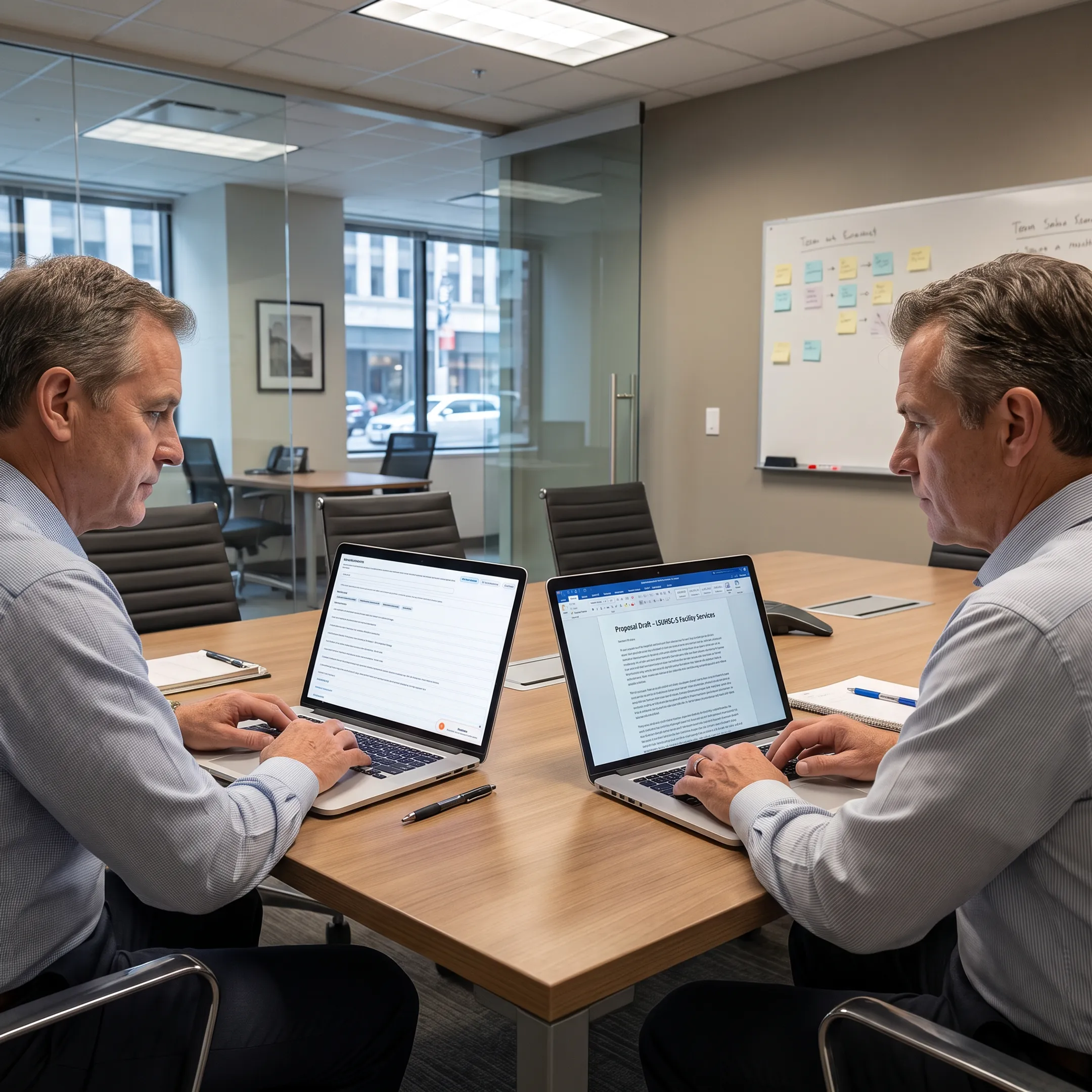 Healthcare proposal team reviewing a digital RFP workspace