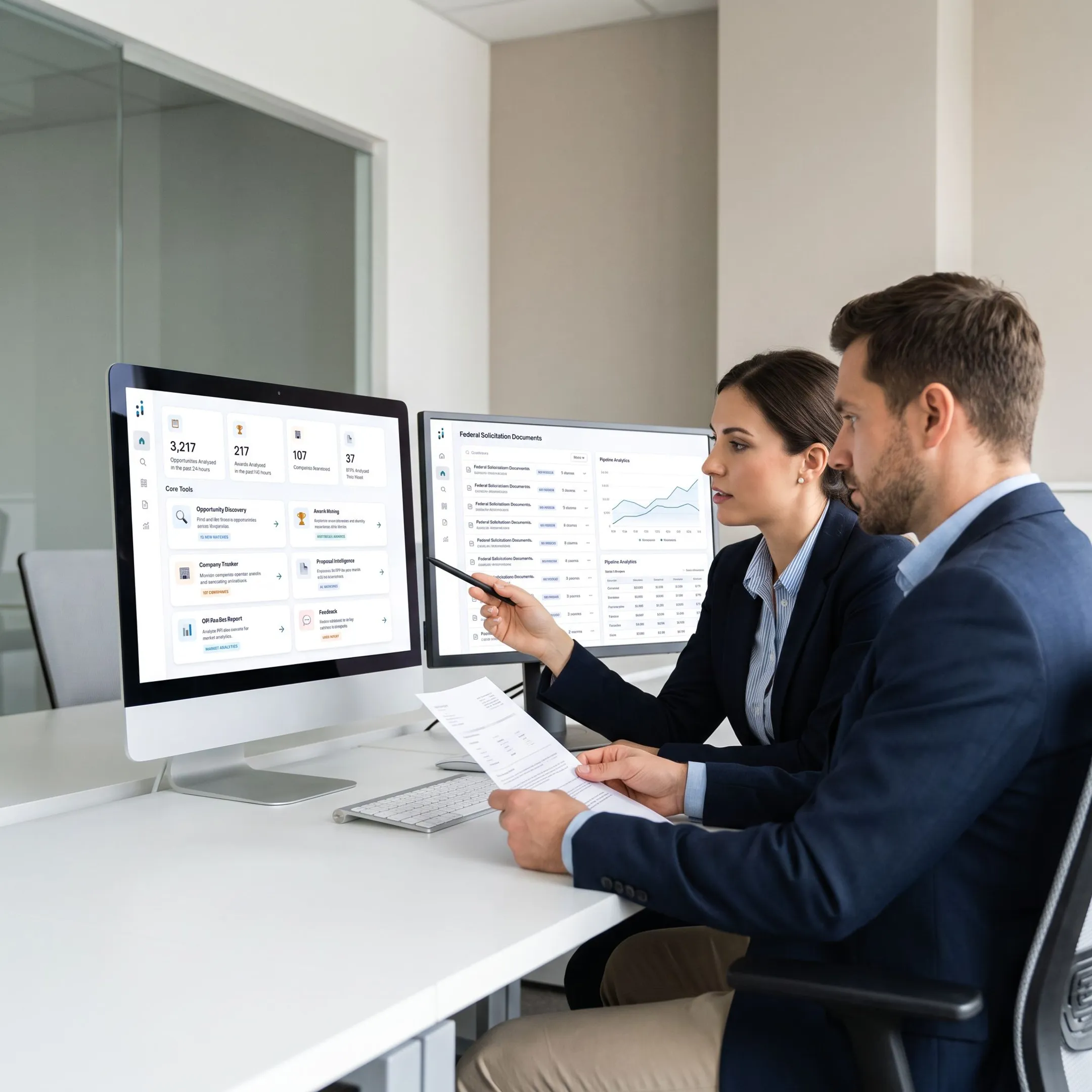 GovCon team reviewing a digital bid pipeline