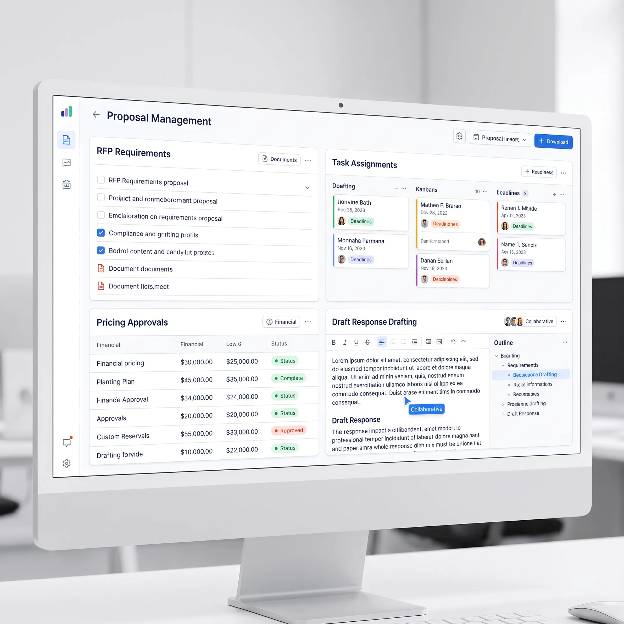 Proposal workflow dashboard for facility services