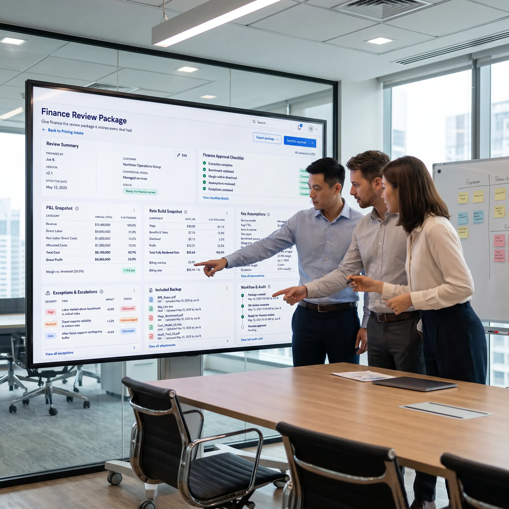 Team comparing contractor pricing scenarios