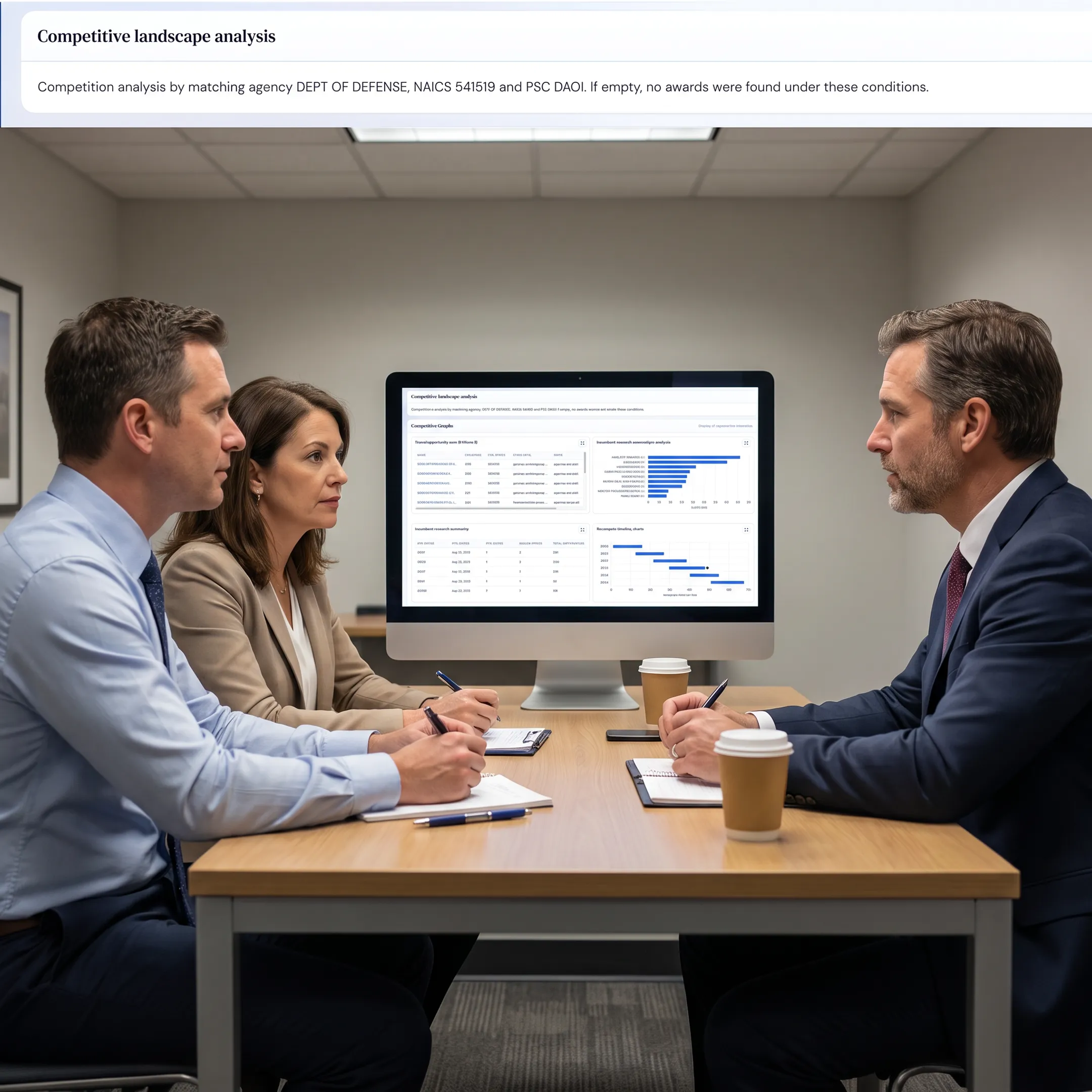 GovCon team reviewing recompete intelligence