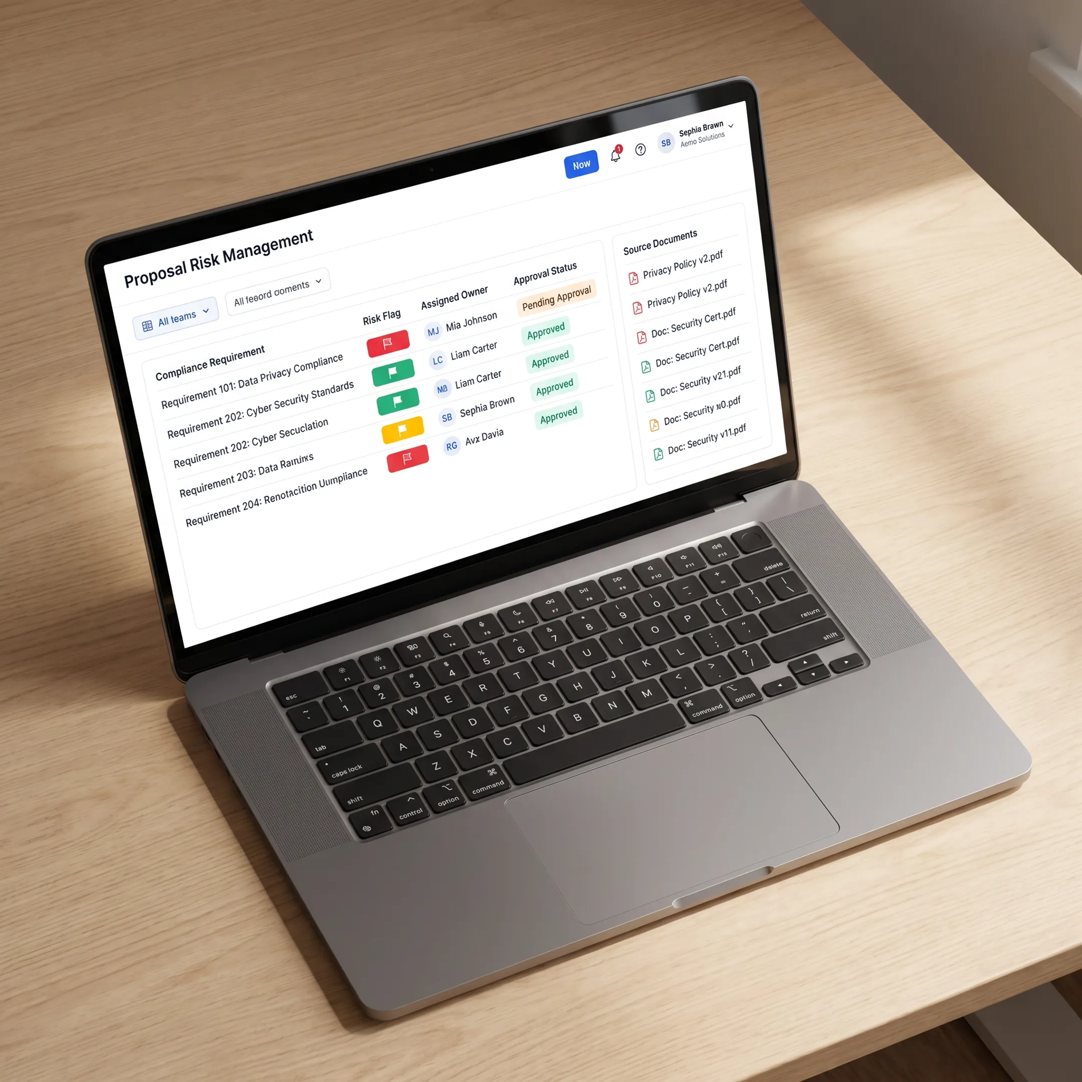 Proposal risk dashboard with compliance tasks