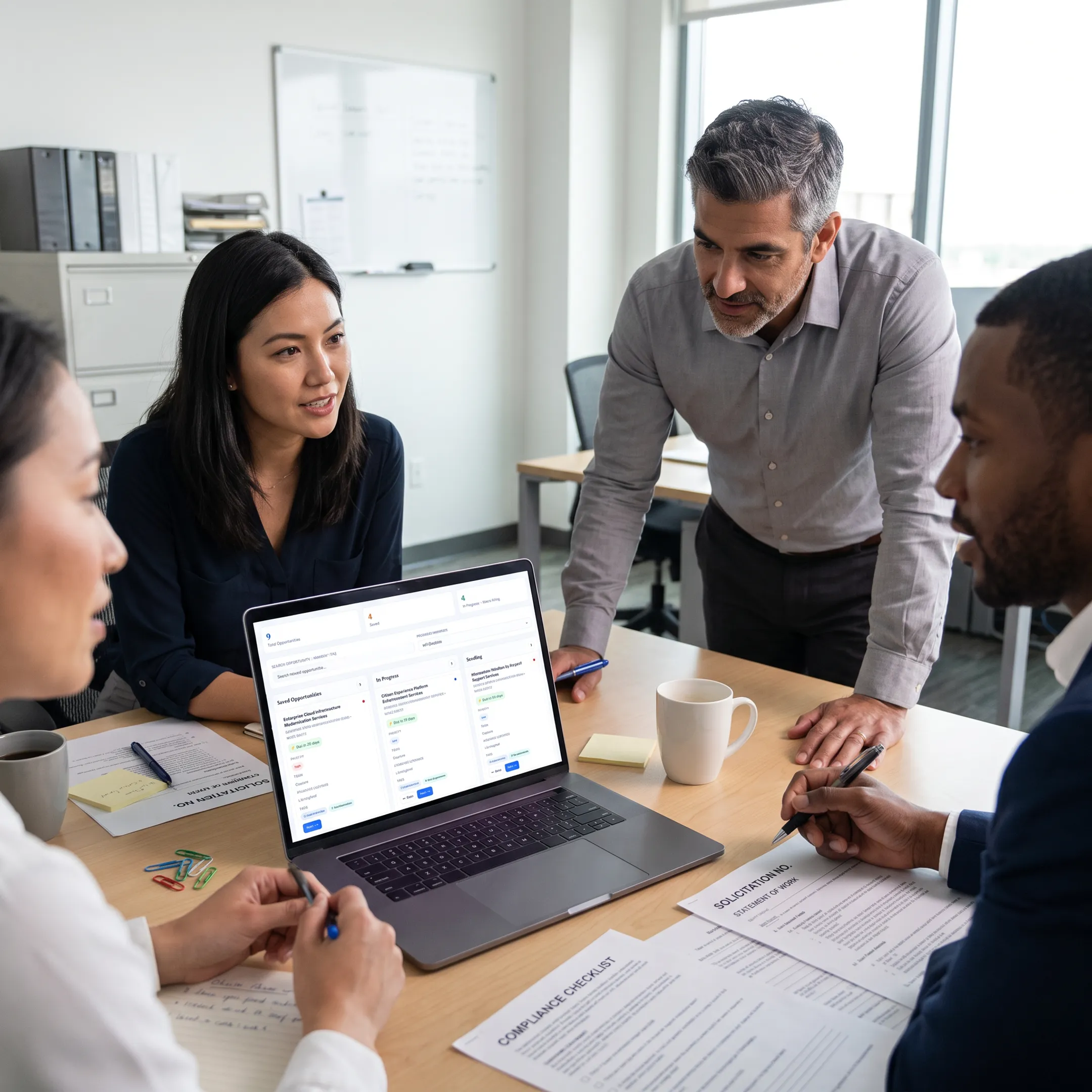 GovCon team reviewing a civilian agency proposal