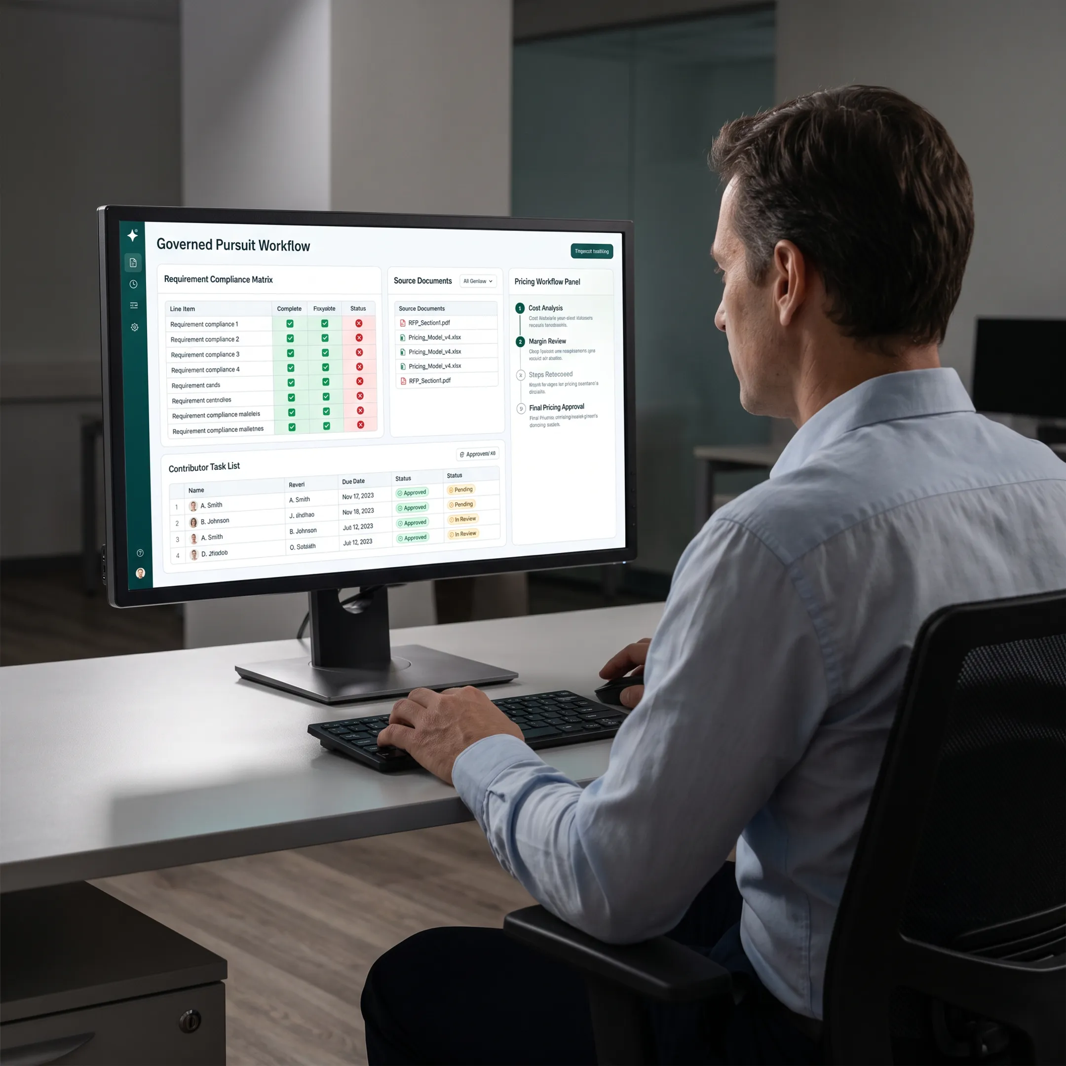 Proposal manager using an AI pursuit dashboard