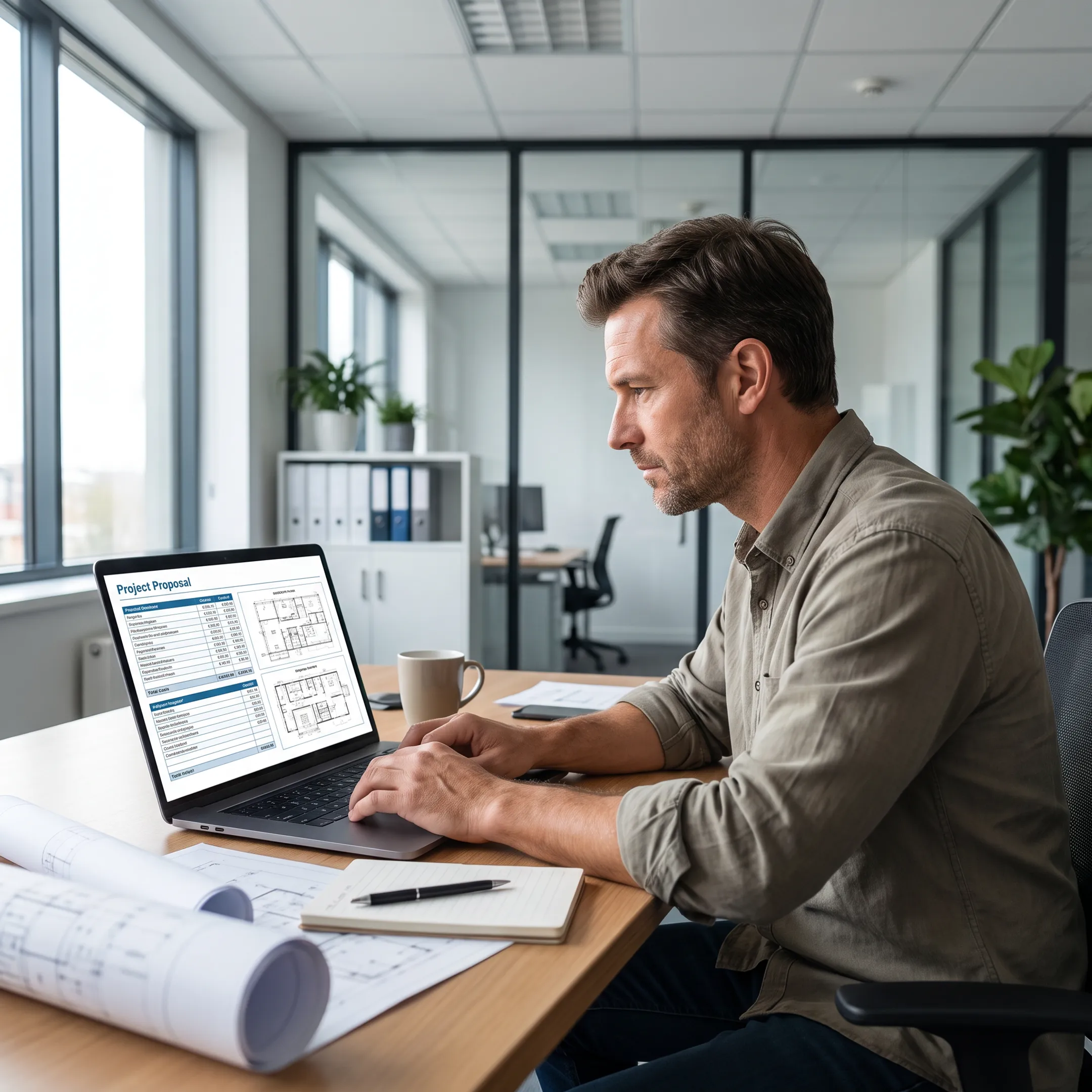 Construction contractor reviewing a digital proposal