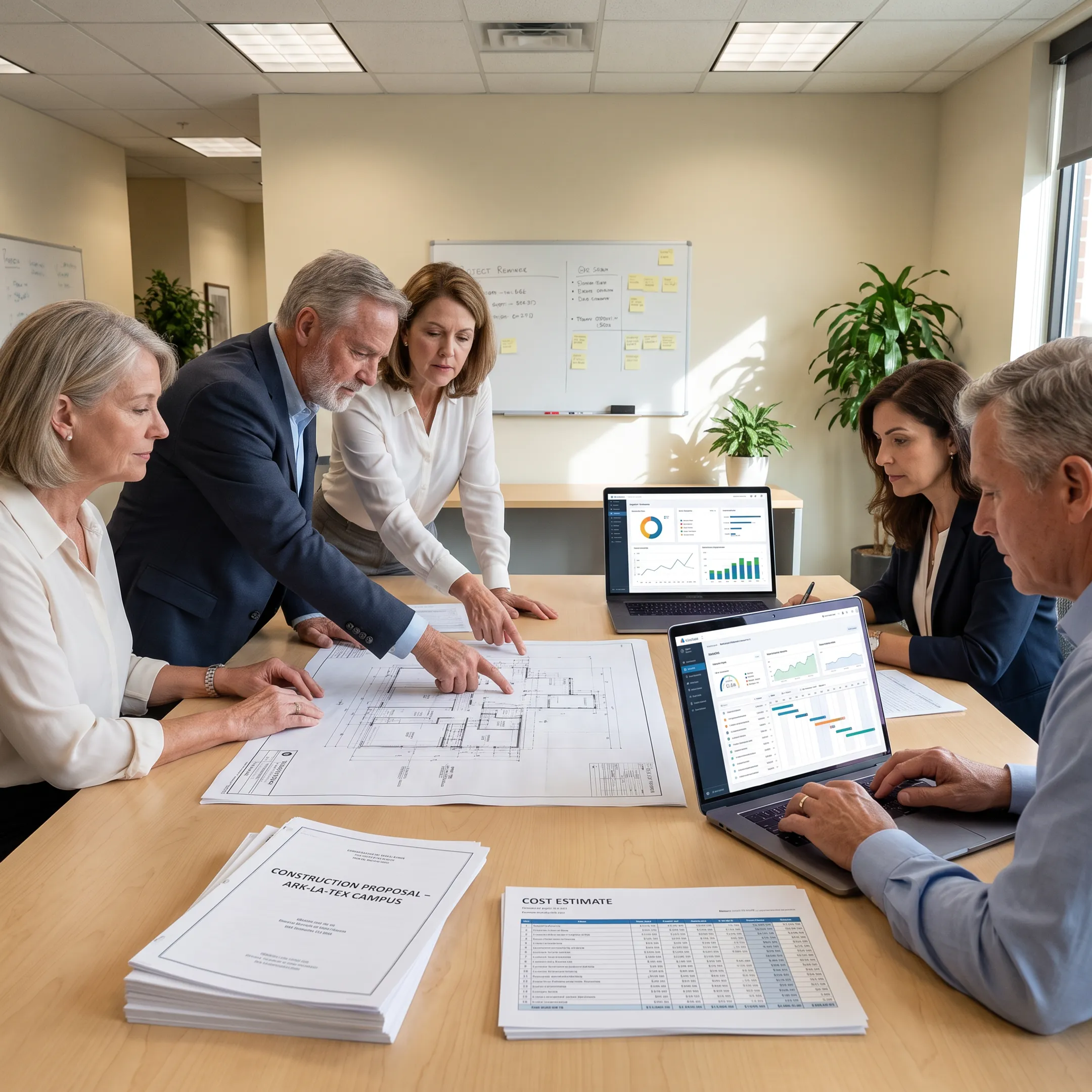 Team collaborating on a construction proposal