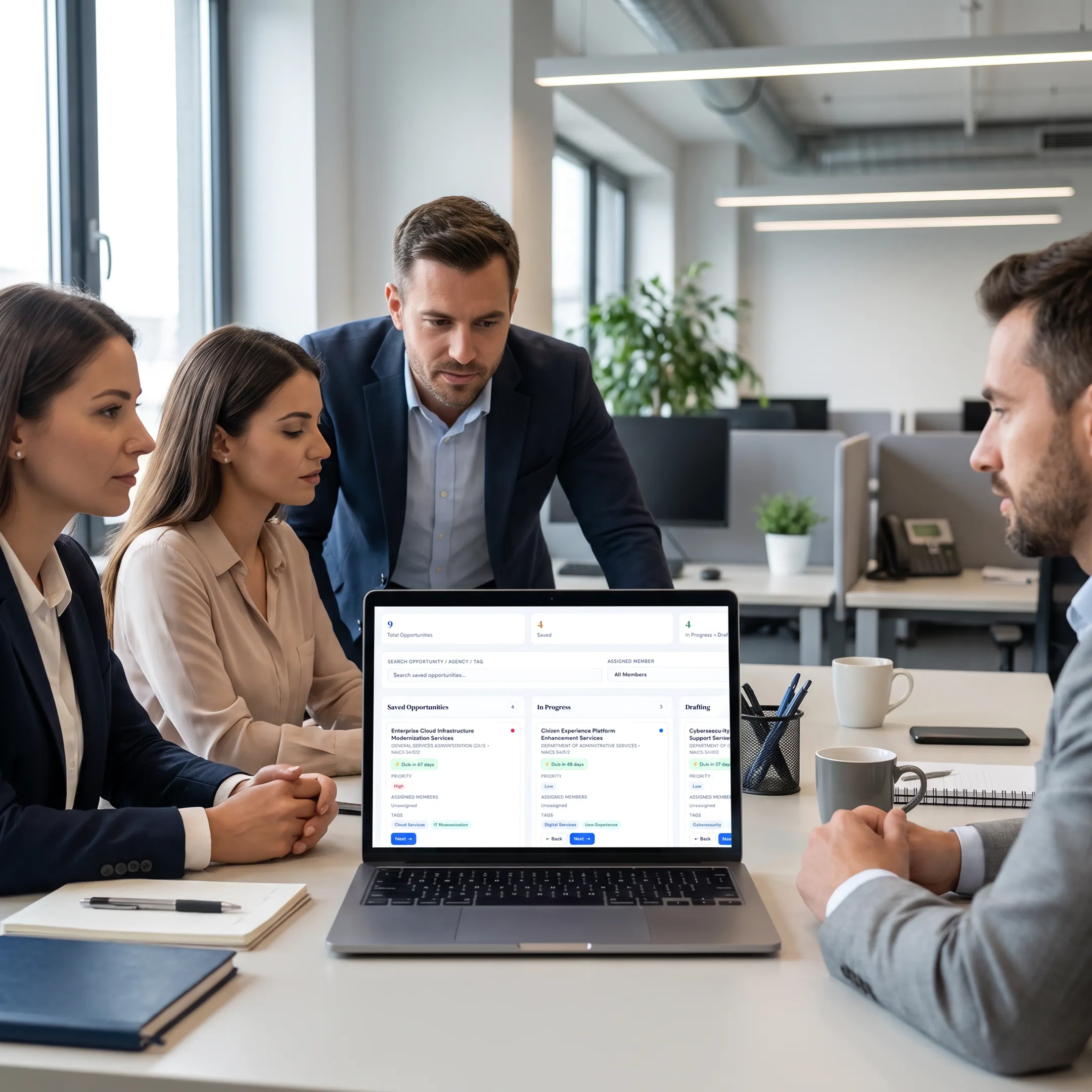 GovCon team reviewing a federal proposal workspace