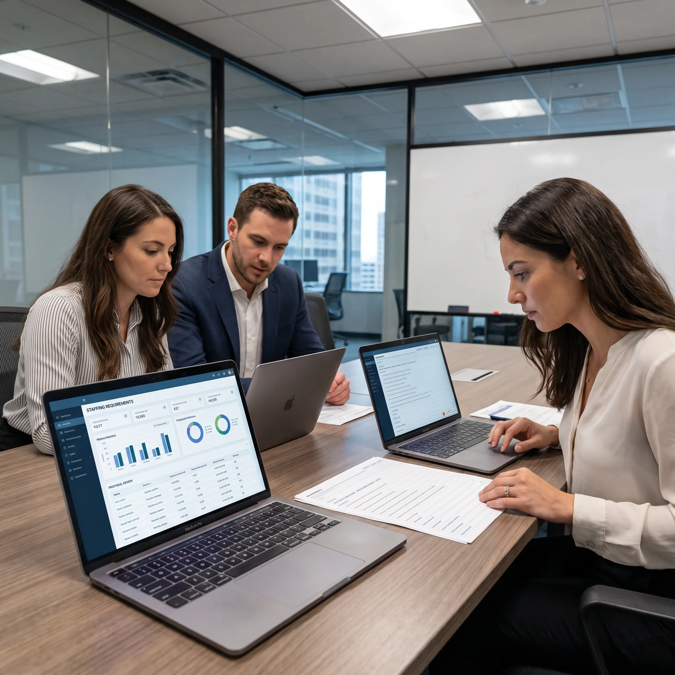 Staffing team reviewing a digital proposal