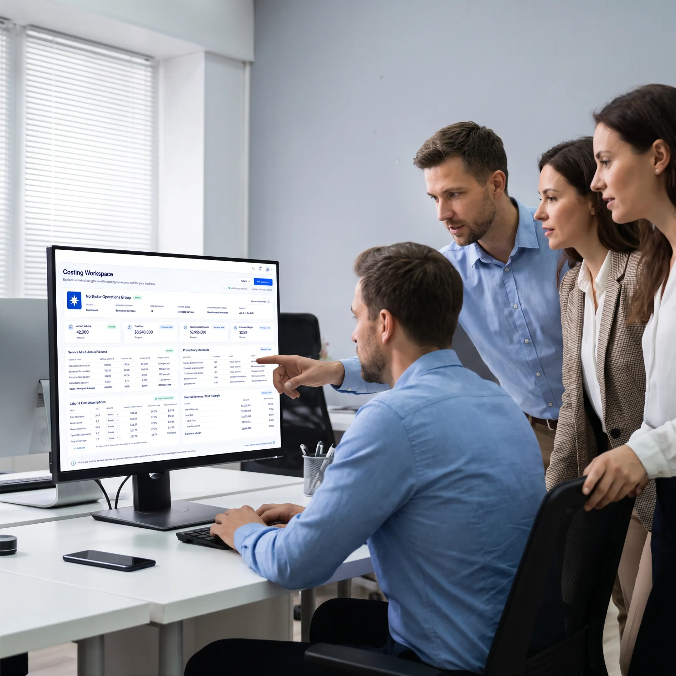 Staffing team reviewing pricing scenarios
