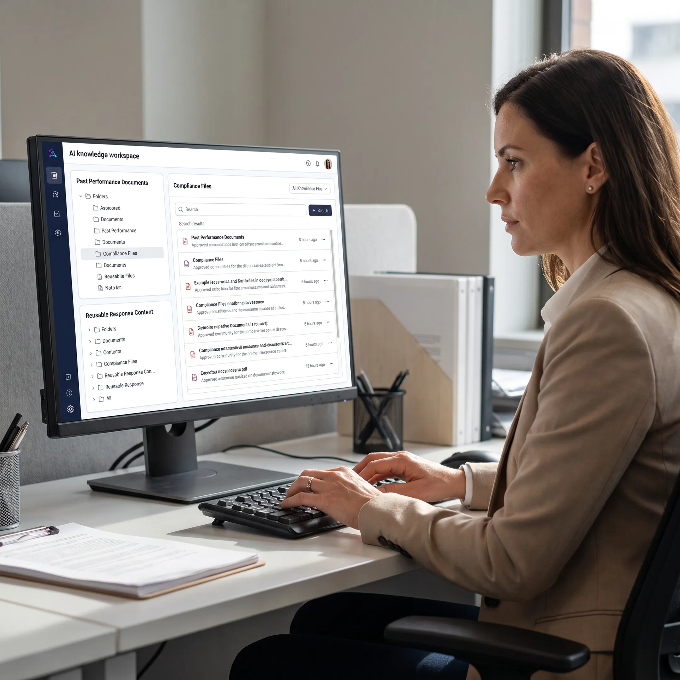 Proposal manager searching a knowledge workspace