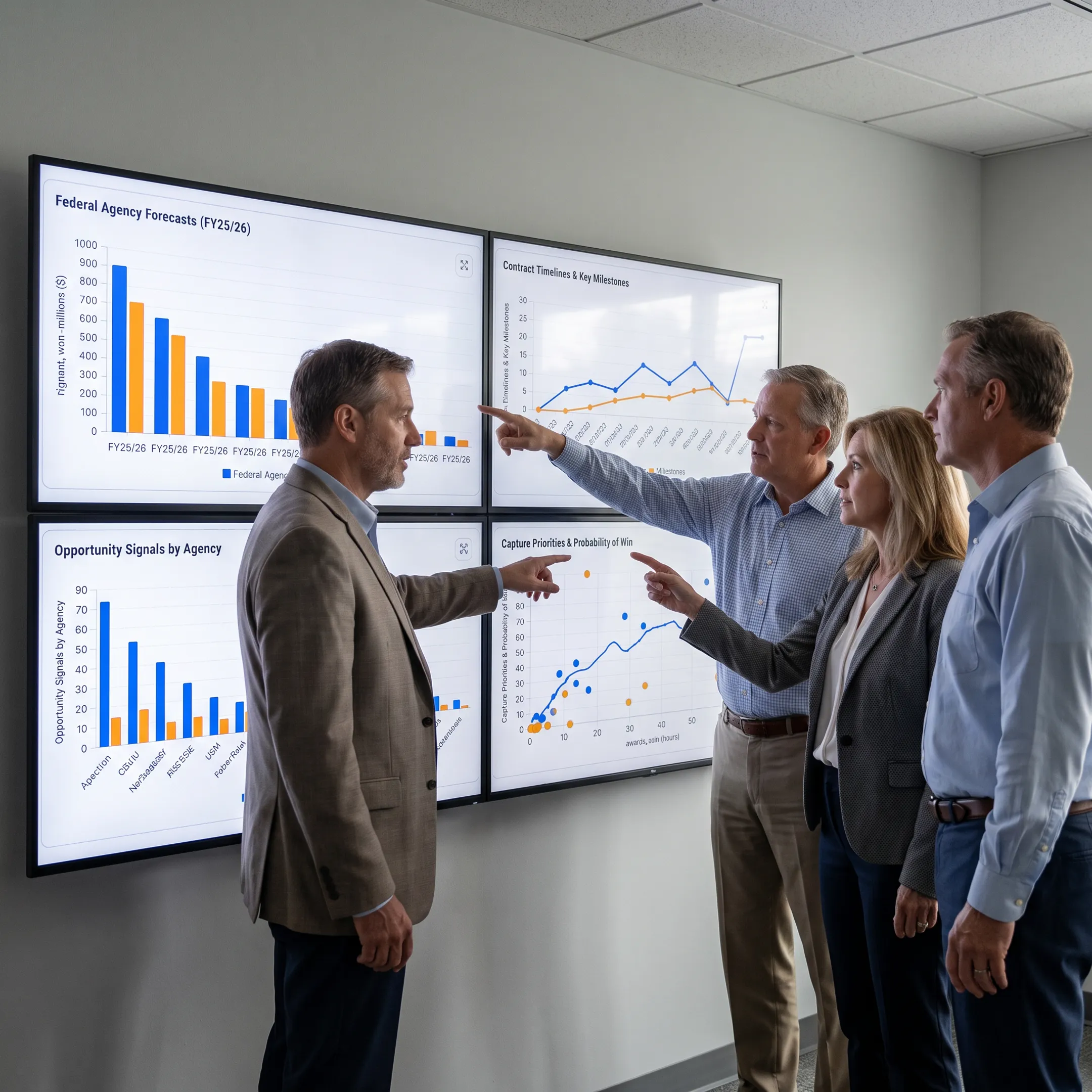 GovCon team reviewing agency opportunity forecasts