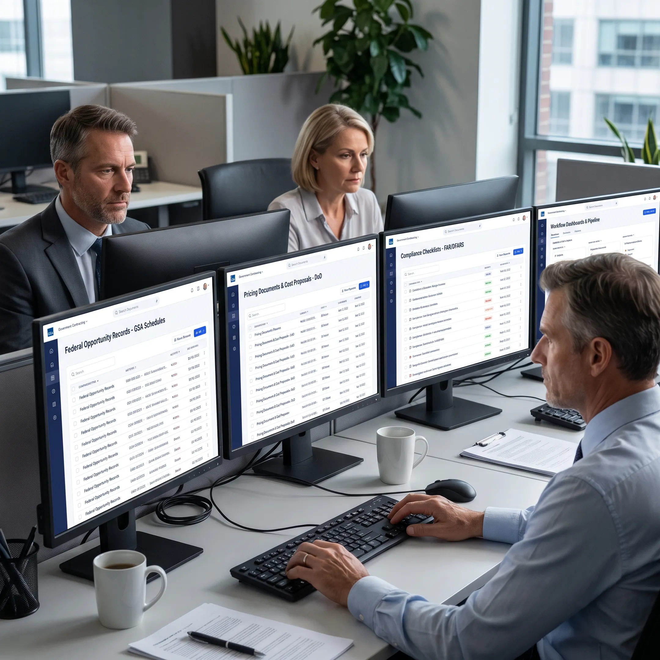GovCon team reviewing GSA Schedule opportunity data