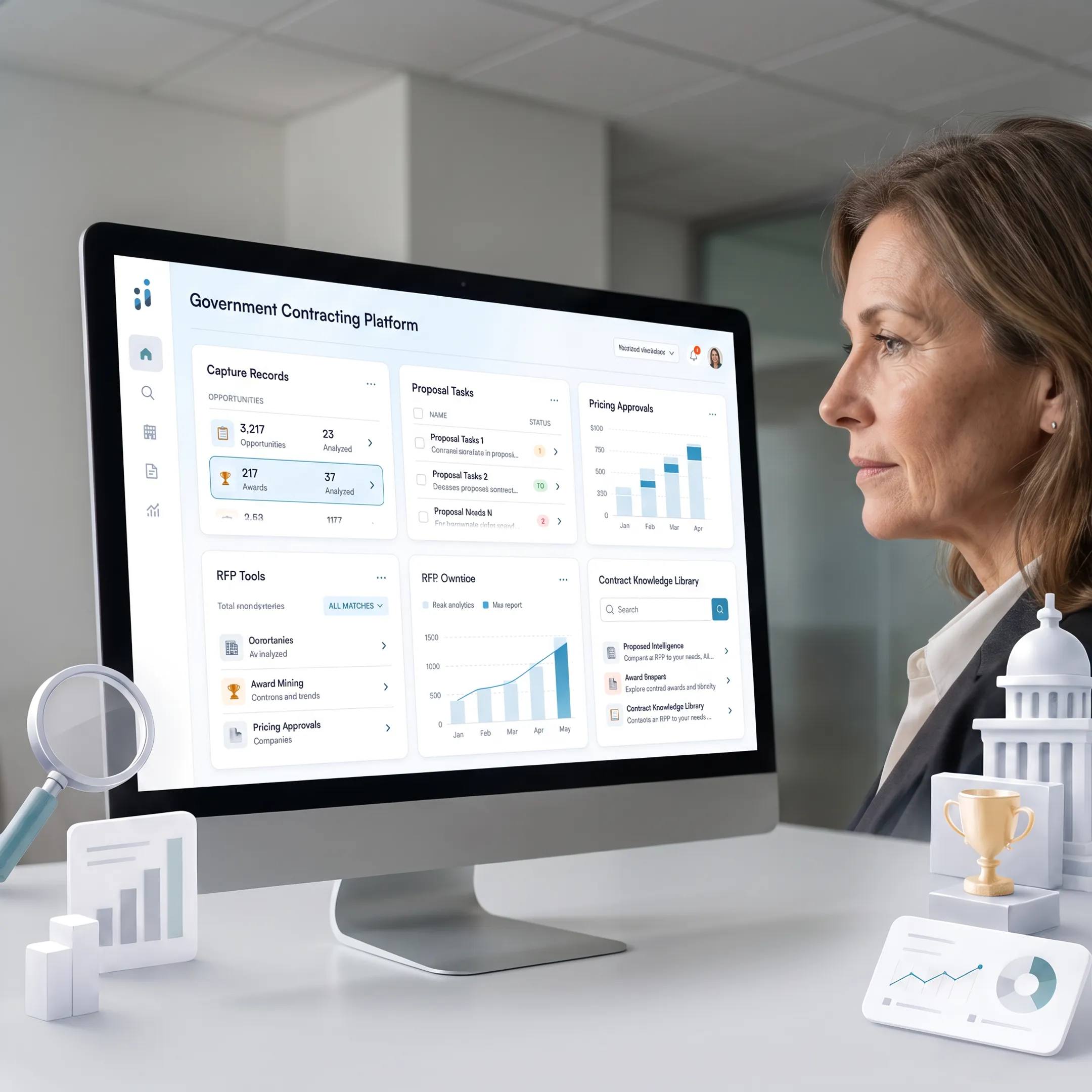 GovCon manager using an AI workflow dashboard