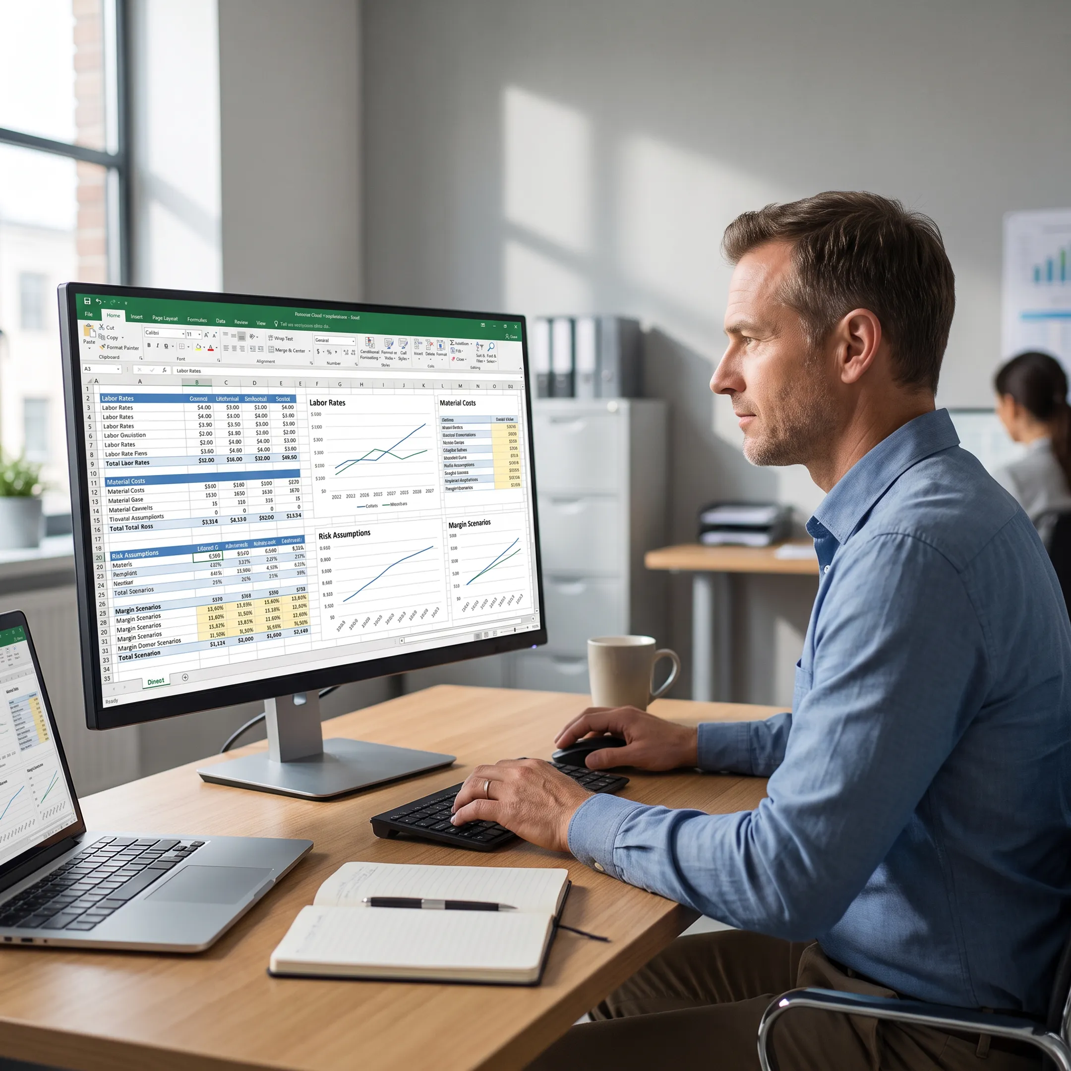 Analyst building pricing scenarios in software