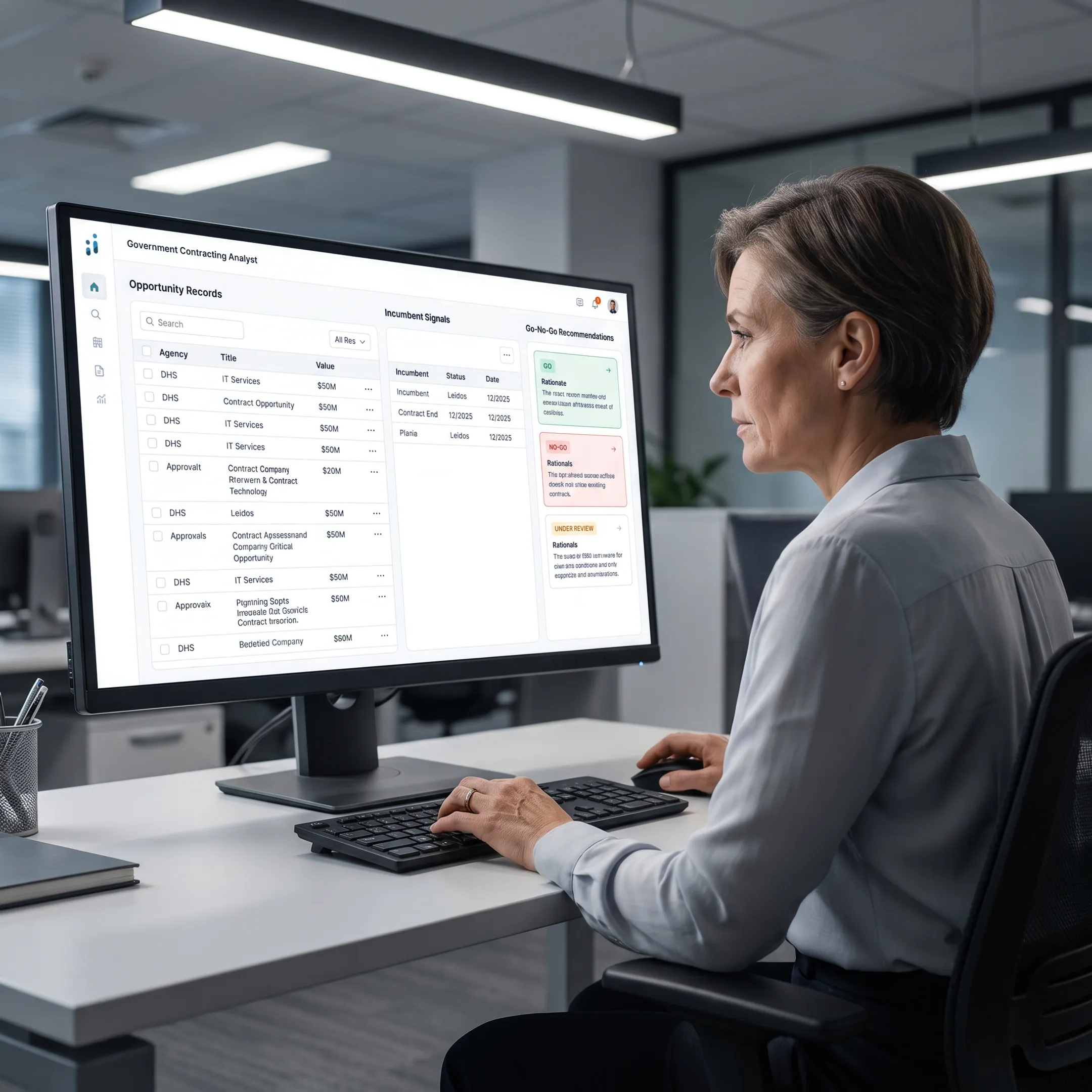 Analyst reviewing structured federal capture records