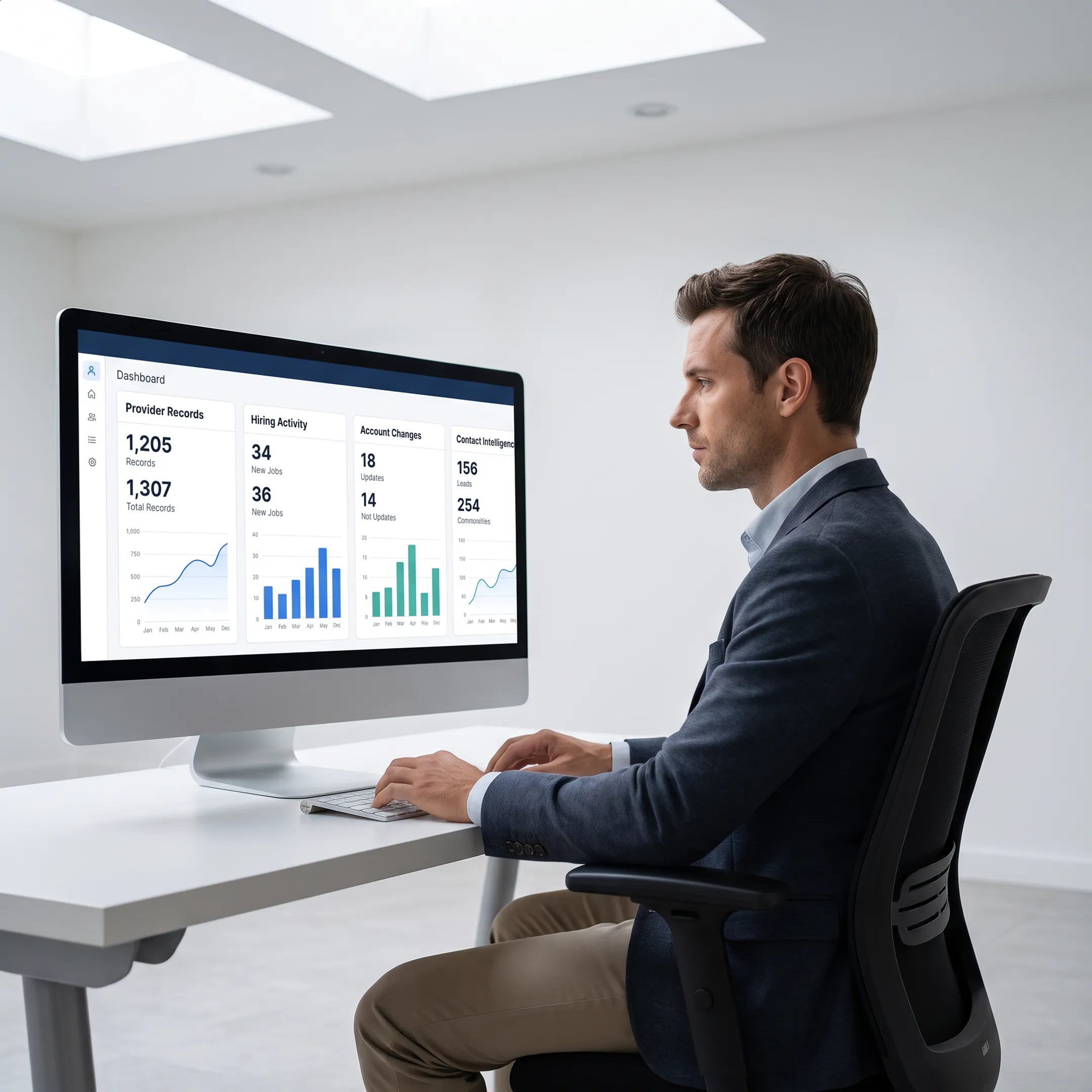 Healthcare sales researcher analyzing prospect account signals