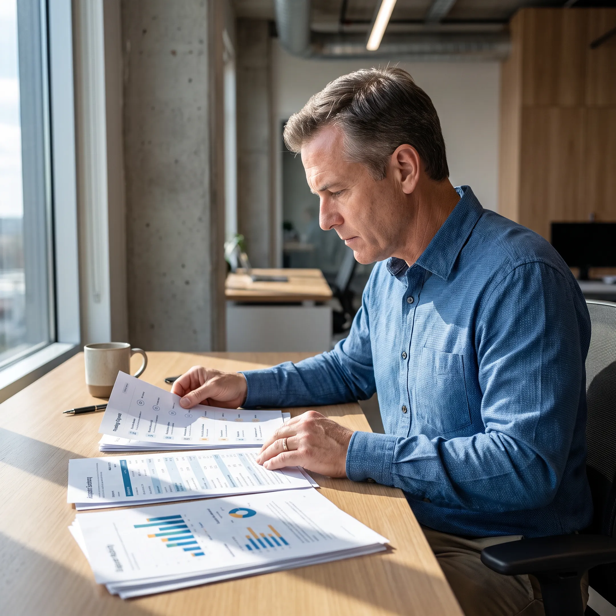 Freight broker reviewing shipper signals and prospect research on a laptop