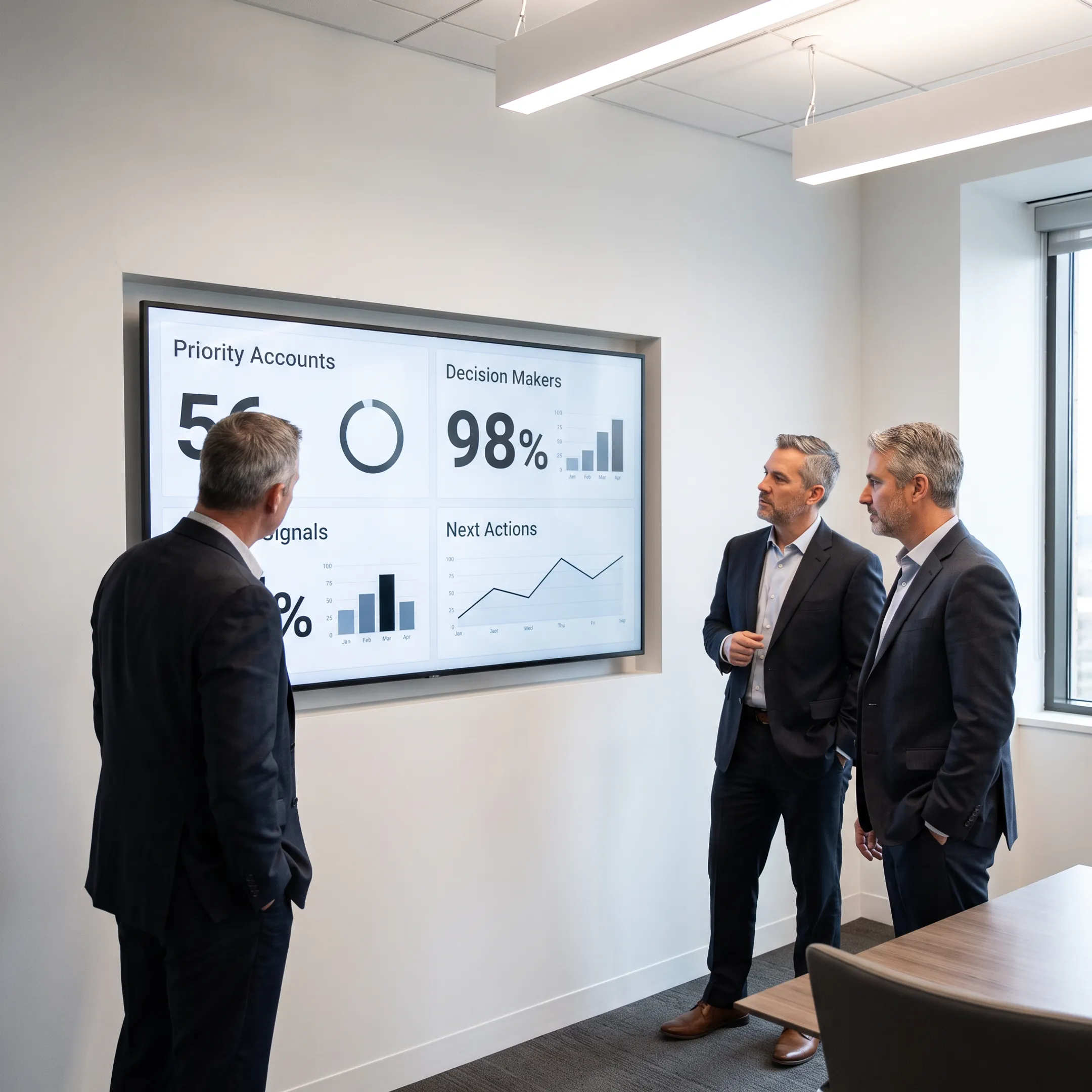 Sales leaders reviewing prioritized enterprise accounts and buying signals