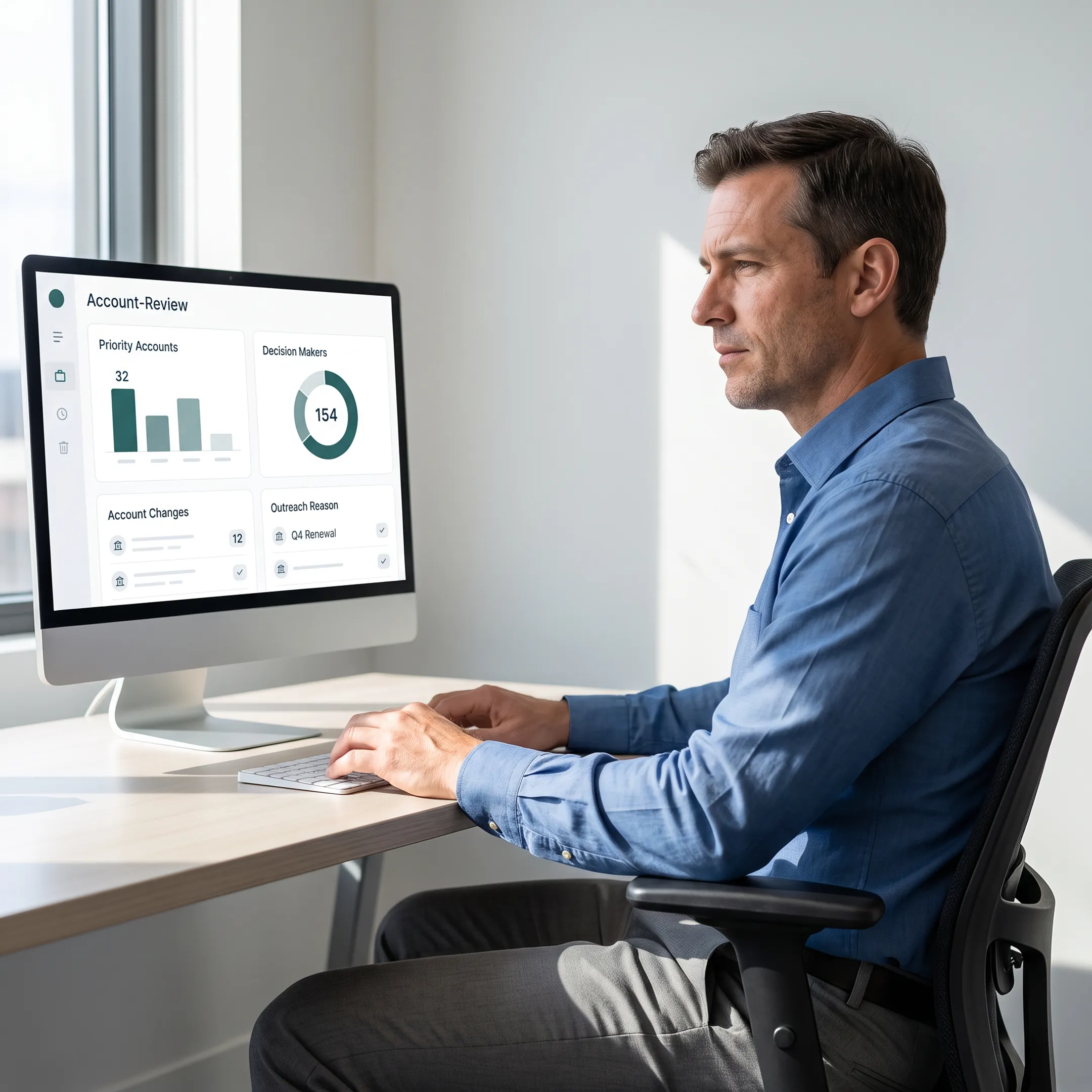Revenue professional reviewing prioritized B2B accounts with supporting buying signal evidence