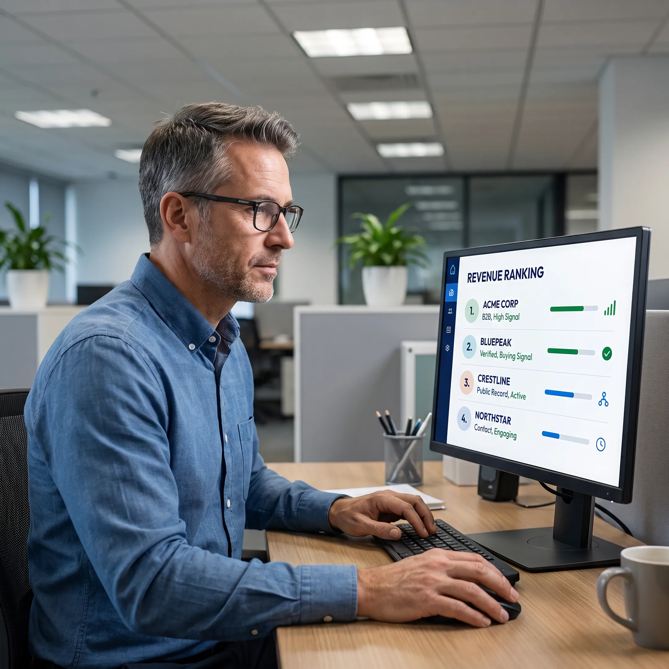 Revenue professional reviewing researched accounts and buying signals