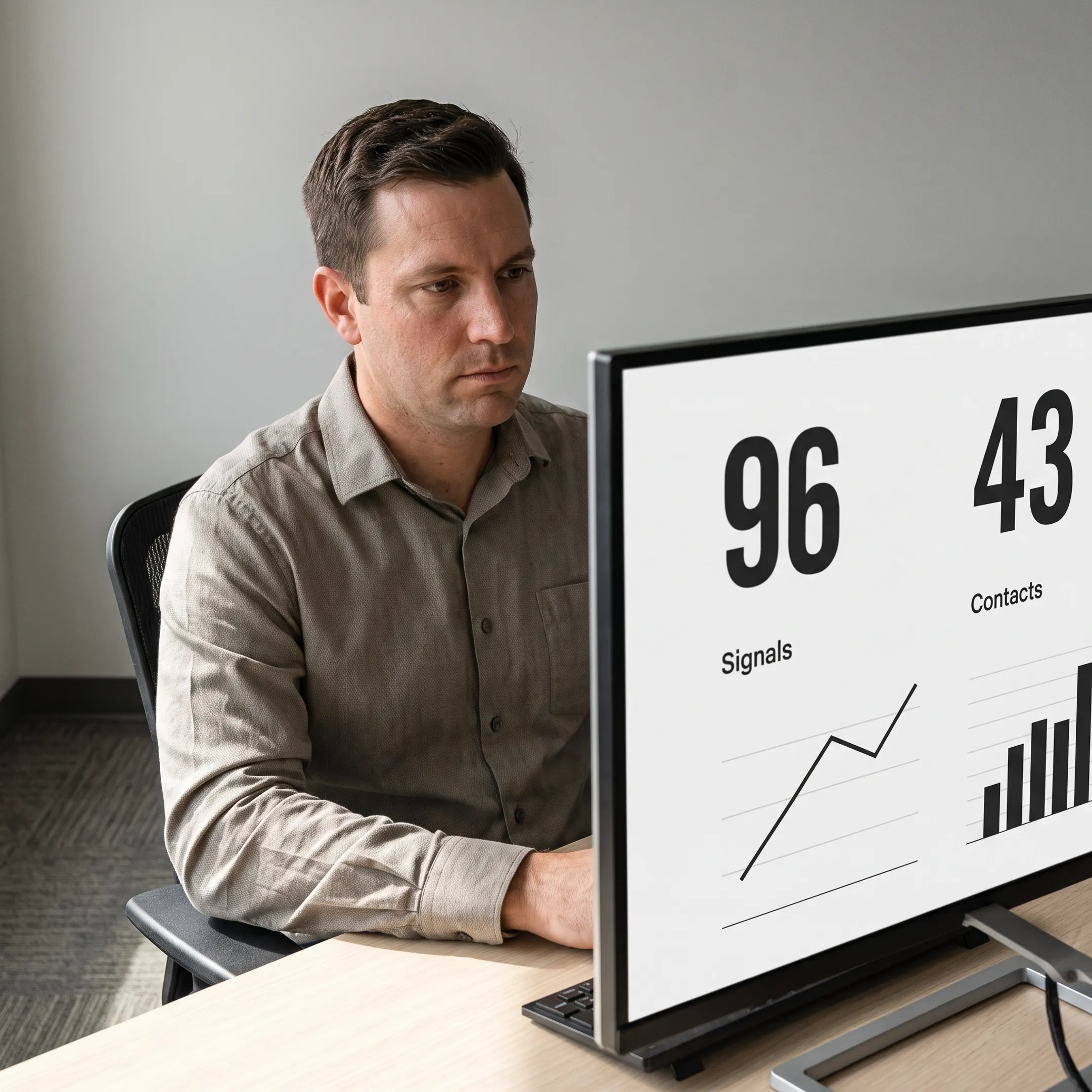 Sales professional reviewing verified account research and buying signals