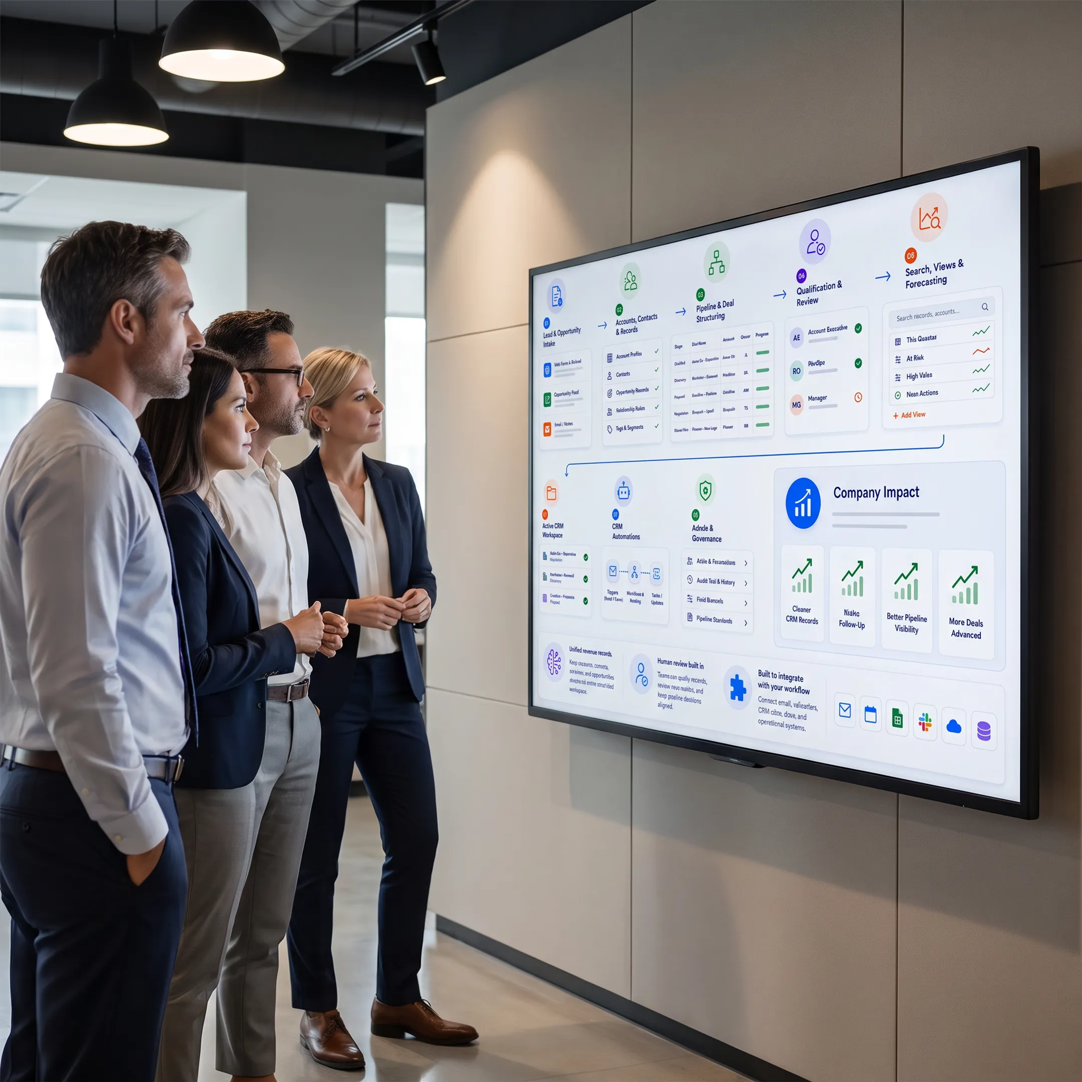B2B sales team reviewing account signals and prioritized prospects on a digital workspace