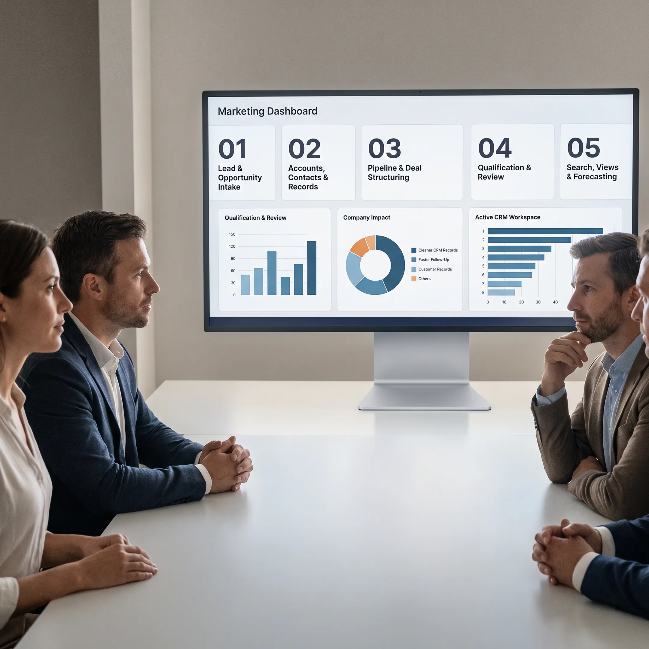 B2B revenue team reviewing account signals and prioritized opportunities on an AI-powered dashboard