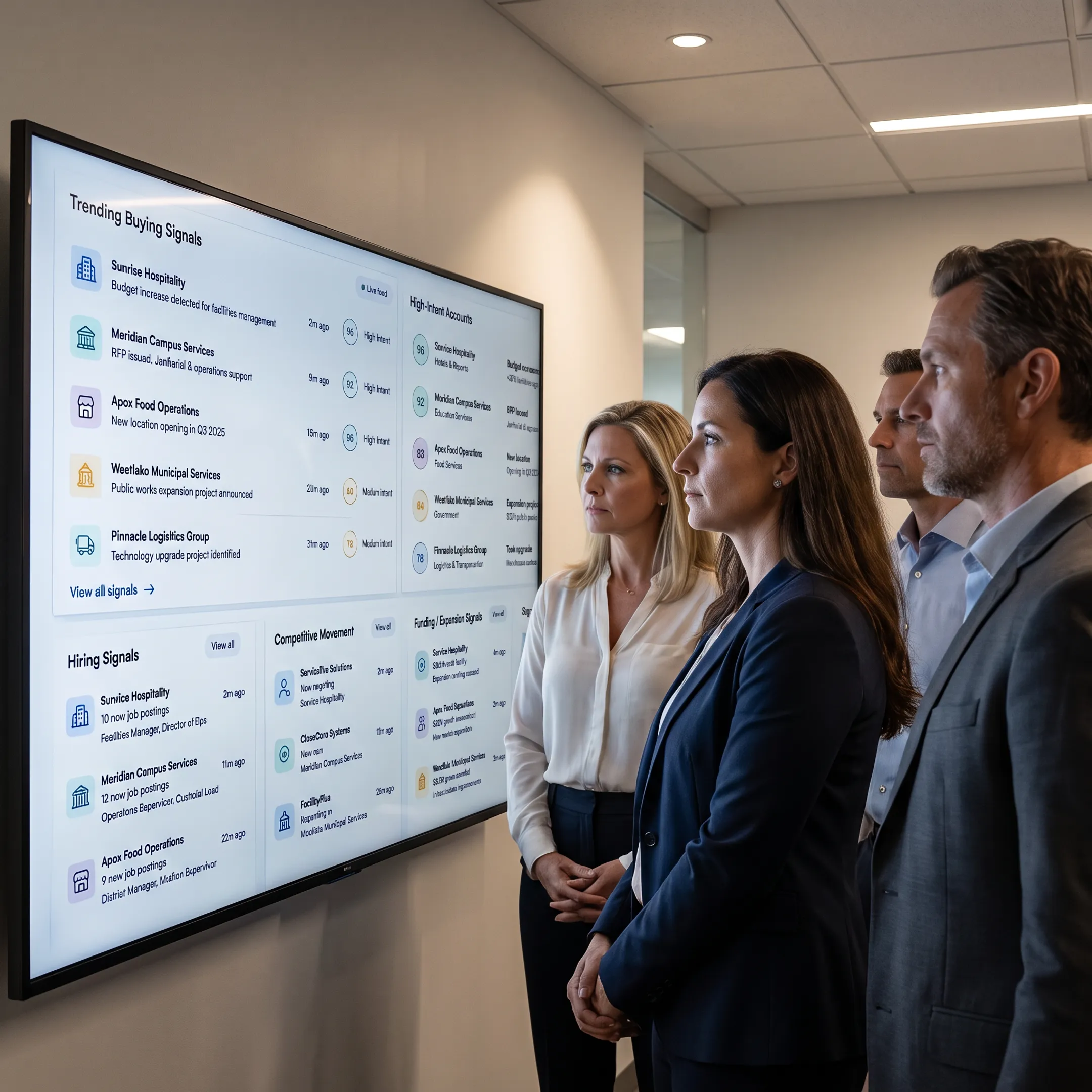 B2B revenue team reviewing buyer intent signals on a dashboard