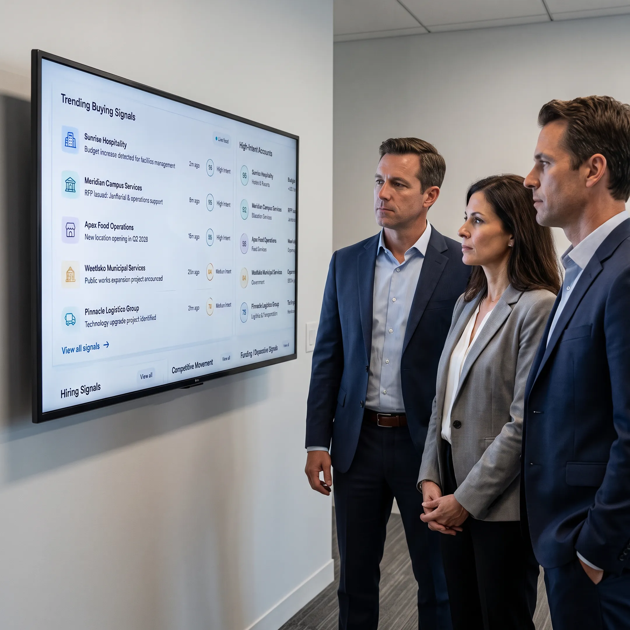 Enterprise sales team reviewing account signals and prioritized opportunities
