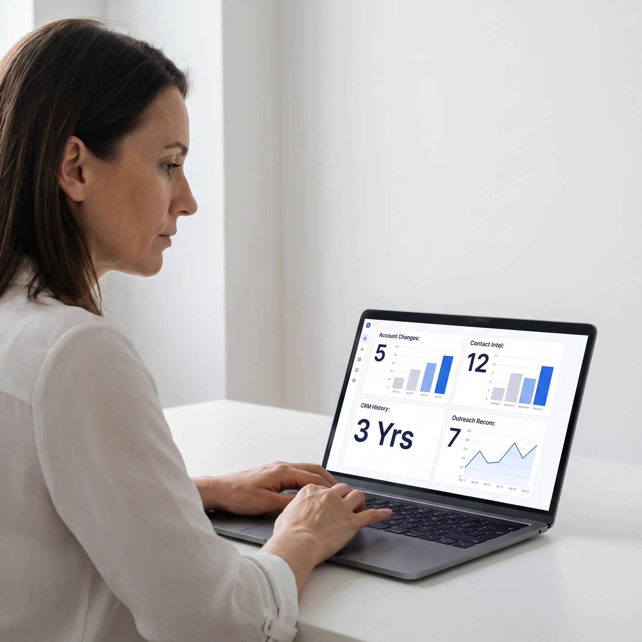 Revenue professional reviewing evidence-backed account signals for outreach