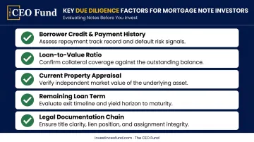 Five mortgage note due diligence factors checklist for investors before purchasing