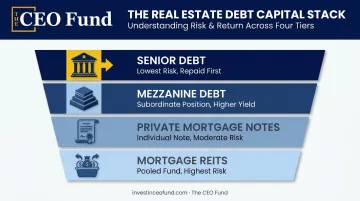 Four-tier real estate debt capital stack hierarchy from senior debt to mortgage REITs
